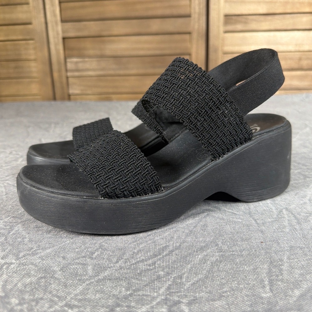 Skechers Sandals Womens 8 Cali 119413 Black Woven Slingback Platform Wedge